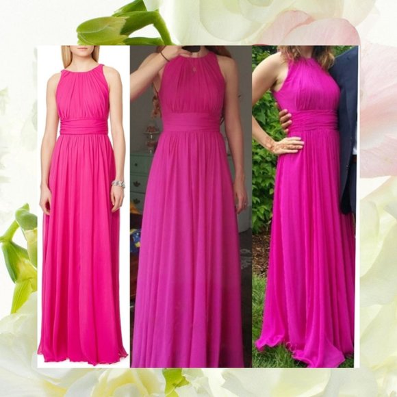 Badgley Mischka Dresses & Skirts - $850 BADGLEY MISCHKA Womens Magenta Pink Maxi Long Dress 6 SMALL Pleated Wedding